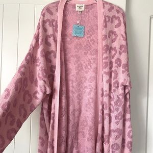 Hayden Pink Leopard Cardigan Sweater, Sz 1XL/2XL